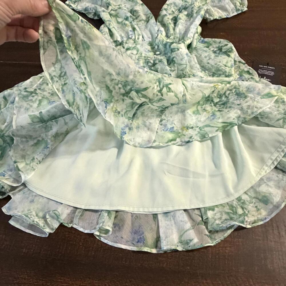 NWT Lulus Grateful Feelings Sage Green Floral Puff Sleeve Dress Small Spring - Picture 9 of 16